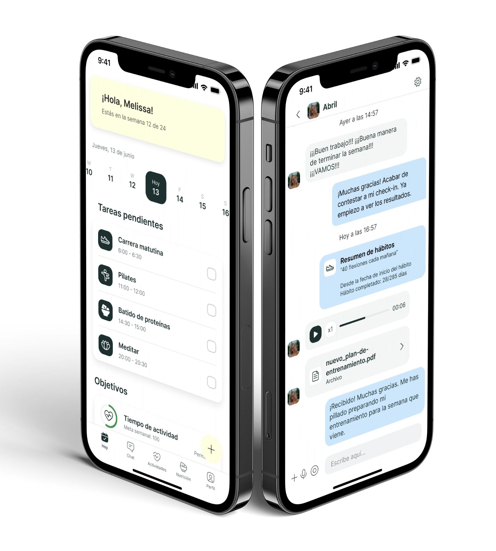 Un mockup de la app de coaching mostrando las funciones.